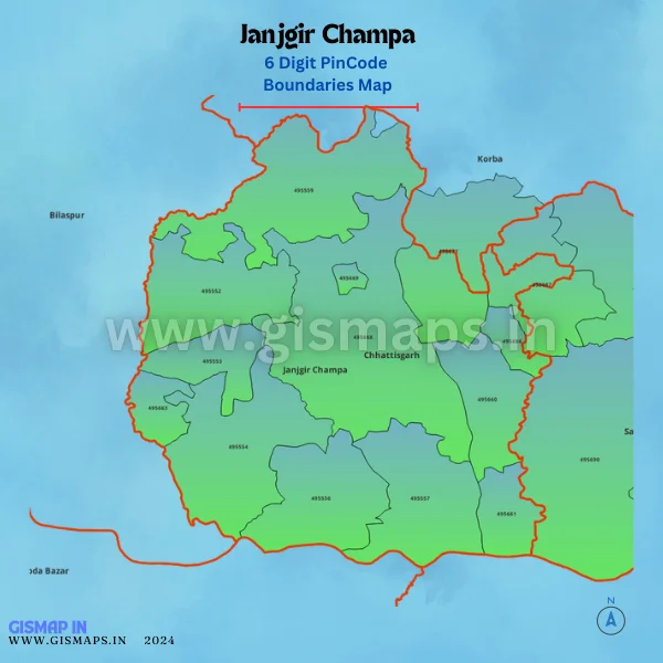 Janjgir Champa Pincode Boundaries Map (Chhatisgarh)